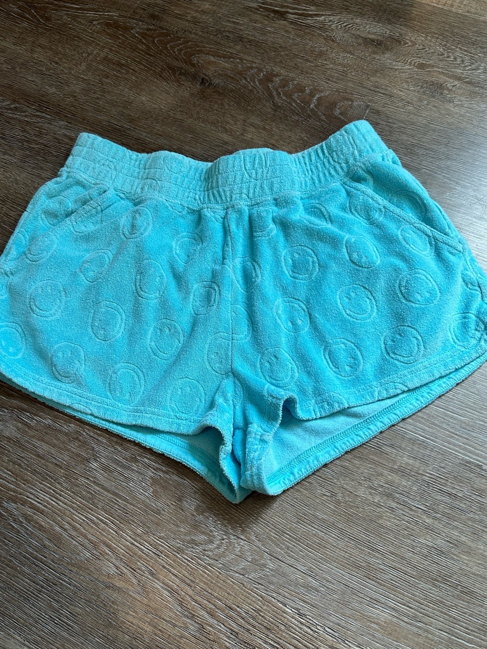 aerie Aqua Terry Circle Smiley Face Texture Athletic Shorts